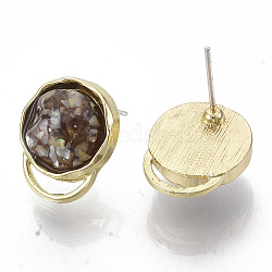 Aretes de aleación, con resina y la cáscara, la luz de oro, camello, 15.5x12.5mm, pin: 0.7 mm