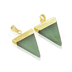 Natural Green Aventurine Triangle Pendants, with Brass Golden Tone Findings, 33x25x5mm, Hole: 8x5mm