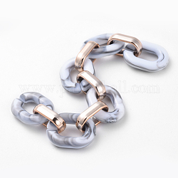 Imitation Gemstone Style Acrylic Handmade Cable Chains, with Rose Gold Plated CCB Plastic Linking Ring, Oval, WhiteSmoke, 39.37 inch(100cm), Link: 23.5x17.5x4.5mm and 18.5x11.5x4.5mm, 1m/strand