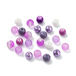 Perles en verre, ronde, mixedstyle, violet, 8~8.5x7.5mm, Trou: 0.8mm, 300 pcs /sachet 