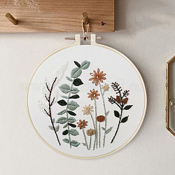 DIYの花と葉の模様の刺繍キット  プリントコットン生地を含む  刺繍糸と針  模造竹刺繍フープ  カラフル  20x20cm