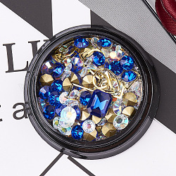 Glass Rhinestone & Brass Cabochons & Undrilled Micro Beads, Nail Art Decoration, Sapphire, 1~10x1~8mm