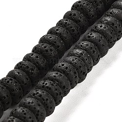 Natural Lava Rock Dyed Beads Strands, Rondelle, Black, 8x4.5mm, Hole: 1.6mm, about 43pcs/strand, 7.87 inch(20cm)