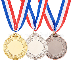 Médaille vierge en alliage de zinc 3 pièces 3 couleurs, Médaille de lanière en polyester pour les événements pour enfants, couleur mixte, 470mm, 1 pc / couleur