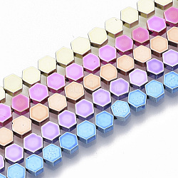 Гальванические немагнитная синтетический гематит бисер пряди, шестиугольник, разноцветные, 4x4x2 мм, отверстие : 0.5 мм, около 97 шт / нитка, 15.75 дюйм (40 см)