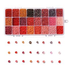 Красная серия 600гр 24-х цветный стеклянный бисер, круглые, разноцветные, 8/0, 3~4x2~3 мм, отверстие : 0.8~1 мм, 25 г / цвет