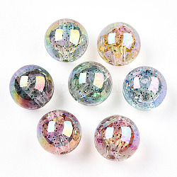 Placage uv perles acryliques irisées arc-en-ciel, perle en perle avec de la poudre scintillante, ronde, couleur mixte, 16x15.5mm, Trou: 2.7mm