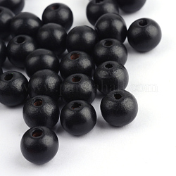Perle di legno naturale tinte, tondo, nero, 8x7mm, Foro: 3 mm