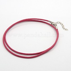 Leather Cord Necklace Making, with Brass Lobster Claw Clasps and Brass Tail Chains, Medium Violet Red, 18~18.5inch