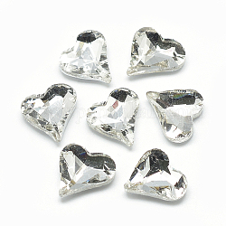 Cabujones de cristal con rhinestone, facetados, espalda plateada, corazón, Claro, 12x11.8x4.5mm