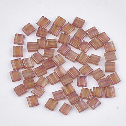 Cuentas de semillas de vidrio transparente de 2 orificio, teñido, Rectángulo, burlywood, 5x4.5~5.5x2~2.5mm, agujero: 0.5~0.8 mm