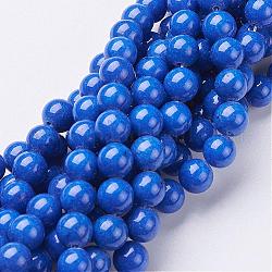 Chapelets de perles rondes en jade de Mashan naturelle, teinte, bleu, 8mm, Trou: 1mm, Environ 51 pcs/chapelet, 15.7 pouce