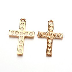 Light Gold Plated Alloy Enamel Cross Pendants, White, 27x18x2mm, Hole: 2mm