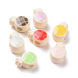Perles en acrylique européens en caoutchouc, avec l'émail, Perles avec un grand trou   , ananas, couleur mixte, 15x9.5x8.3mm, Trou: 4.3mm