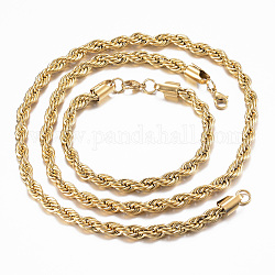 304 colliers et des bracelets de la chaîne en acier inoxydable ensembles de bijoux, avec fermoir pince de homard, or, 25.59 pouce (65 cm), 220mm