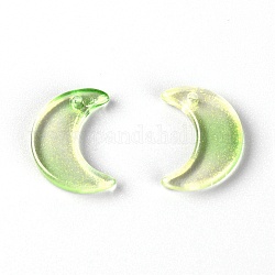 Glass Pendants, DIY Accessories for Jewelry Making, with Glitter Powder, Moon, Lime Green, 16x11.5x3mm, Hole: 1.2mm