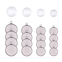 UNICRAFTALE 80 Sets Flat Round Pendant Cabochon Settings, 8/10/12/14mm Stainless Steel Pendants with Transparent Glass Cabochons, 4 Sizes Blank Pendant Settings for DIY Pendant Making