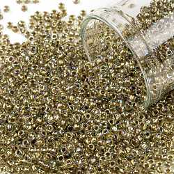Cuentas de semillas redondas toho, Abalorios de la semilla japonés, (998) jonquil ab claro forrado dorado, 11/0, 2.2mm, agujero: 0.8 mm, aproximamente 50000 unidades / libra