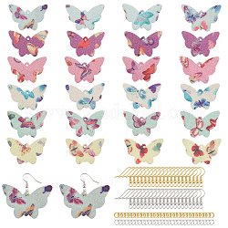 Pandahall Elite DIY 12 Paar Schmetterling Ohrring Herstellung Kits, inklusive 6 Farben PU-Leder-Anhänger, Ohrringhaken & Biegeringe aus Messing, Mischfarbe, 32.5x48x1.5 mm, Bohrung: 2.5 mm
