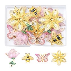 Kit de búsqueda de fabricación de joyas de diy, incluyendo colgantes de acrílico transparente y amuletos de conector, abejas y flores y mariposas, color mezclado, 23~51x32.5~41x4~5.5mm, agujero: 0.9~1.2 mm, 4 piezas / style