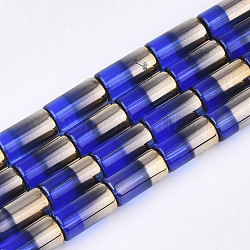 Fili di perline di vetro mezzo placcato, colonna, blu, 19.5~20x10mm, Foro: 1.4 mm, circa 15~17pcs/filo, 13.39 pollice (34 cm)