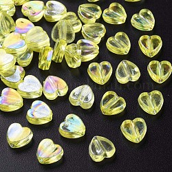 Perles en acrylique transparente, de couleur plaquée ab , cœur, jaune, 7.5x8x3mm, Trou: 1.8mm, environ 3620 pcs/500 g