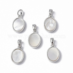 Platinum Tone Brass Charms, with Freshwater Shell, Nickel Free, Oval, 14x9.5x3mm, Hole: 4.5x2.5mm