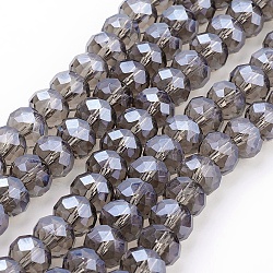 Glass Beads Strands, Pearl Luster Plated, Crystal Suncatcher, Faceted Rondelle, Dark Gray, 8x6mm, Hole: 1mm, about 68~70pcs/strand, 15 inch