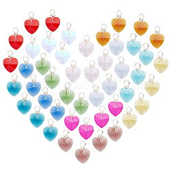 12pcs 12 pendentifs en verre à facettes enveloppés de fil de cuivre de couleur, breloques de coeur, couleur mixte, 15x10x5mm, Trou: 3mm, 1 pc / couleur