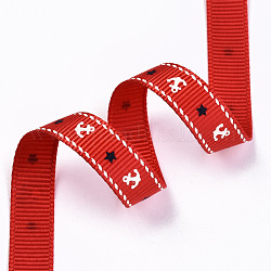Einseitig Anker & Sterne gedruckten Polyester Ripsband, orange rot, 3/8 Zoll (10 mm), etwa 100 yards / Rolle (91.44 m / Rolle)