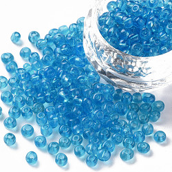 Perles de rocaille en verre, transparent , ronde, bleu ciel, 6/0, 4mm, Trou: 1.5mm, environ 4500 perles / livre