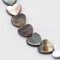 Natural Black Lip Shell Heart Beads Strands, Black, 10x10x2.5mm, Hole: 1mm, about 44pcs/strand, 15.4 inch
