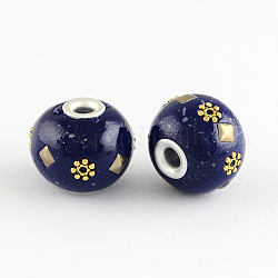 Round Handmade Indonesia Beads, with Aluminum Platinum Metal Color Cores, Marine Blue, 15x17mm, Hole: 3mm