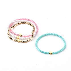Ensembles de bracelets de perles extensibles acryliques opaques, avec des perles en laiton coeur, or, couleur mixte, diamètre intérieur: 2-3/8 pouce (6 cm), 4 pièces / kit