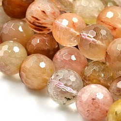Natural Rutilated Quartz Round Bead Strands, Faceted, Colorful, 16mm, Hole: 2mm, about 25pcs/strand, 15.7inch
