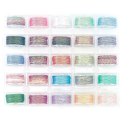 25 rouleaux de cordon polyester 25 couleurs, cordon teint par segment, avec bobine en plastique, couleur mixte, 0.2mm, environ 10.94 yards (10 m)/rouleau, 1 rouleau / couleur