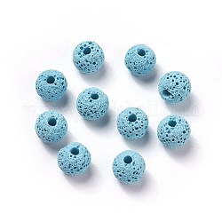 Ungewachste natürliche Lavasteinperlen, für ätherische Parfümperlen, Aromatherapieperlen, gefärbt, Runde, Himmelblau, 8.5 mm, Bohrung: 1.5~2 mm