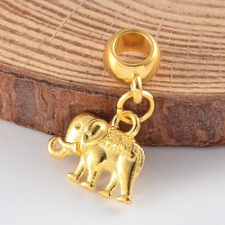 Ciondoli pendenti europei in lega di elefanti, Ciondoli di grandi dimensioni, oro, 24x14x3mm, Foro: 4.5 mm