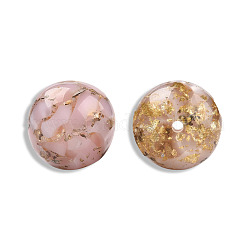 Abalorios de resina opaca, con lámina de oro, redondo, rosa, 20mm, agujero: 2~2.4 mm