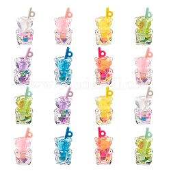 35pcs 7 couleurs pendentifs en résine transparente, imitation boisson, bouteille d'ours, couleur mixte, 28x14x13mm, Trou: 1.8mm, 5 pcs / couleur