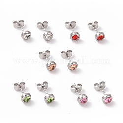 Boucles d'oreilles colonne strass, acier inoxydable couleur plaqué 304 bijoux en acier inoxydable pour femme, couleur mixte, 15x6mm, pin: 0.8 mm