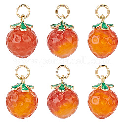 Olycraft 6Pcs Natural Agate Peach Charms, with Golden Tone Alloy Findings, 15x11mm