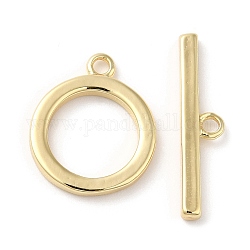 Messing Knebelverschlüsse, Ring, echtes 18k vergoldet, Ring: 16x13x2 mm, Bohrung: 1.6 mm, Innendurchmesser: 9 mm, Bar: 20.5x4.5x2 mm, Bohrung: 1.6 mm