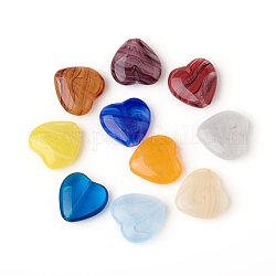 Perle di vetro ceco, cuore con motivo a strisce, colore misto, 15~16x15~16x5~6mm, foro: 1mm, circa 60pcs/scatola