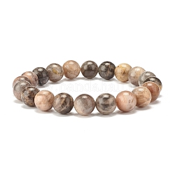 10 mm natürliches schwarzes Sonnenstein-Stretcharmband mit runden Perlen für Männer und Frauen, Perlen: 10 mm, Innendurchmesser: 2-1/4 Zoll (5.6 cm)