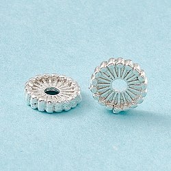 Perles séparateurs en laiton, sans cadmium et sans plomb, plat rond, 925 argent sterling plaqué, 7x1.5mm, Trou: 1.6mm