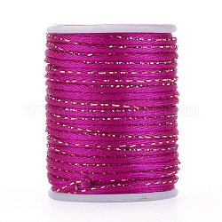 Cordón de poliéster, Con cordón metálico dorado, cuerda de anudar chino, rojo violeta medio, 1.5mm, alrededor de 4.37 yarda (4 m) / rollo