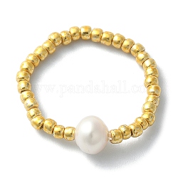 Fingerring im Stil einer runden, geflochtenen Perle aus natürlichen Perlen und Toho-Perlen, Runde, Innendurchmesser: 16 mm, Runde: 5.6 mm