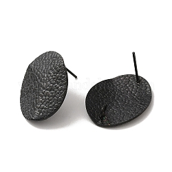 Accessoires de puces d'oreilles en 304 acier inoxydable, avec boucle verticale, ovale texturé, électrophorèse noir, 20x16mm, Trou: 2.5mm, pin: 0.7 mm