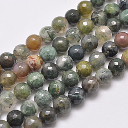 Natural Indian Agate Beads Strands, Round, Faceted, Dark Green, 8mm, Hole: 1mm, about 48pcs/strand, 15.1 inch